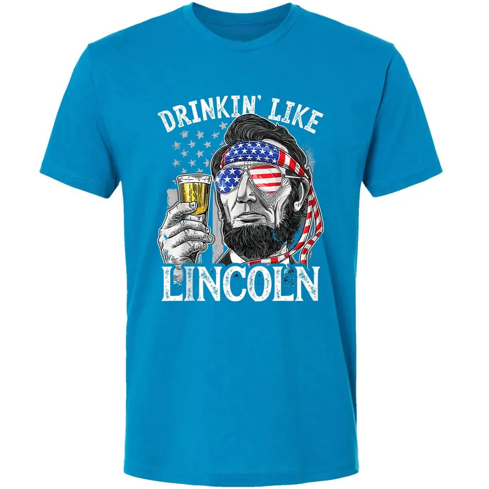 Drinking Like Lincoln 4th of July Men Abraham Merica Flag Premium Unisex T-shirt - 15
