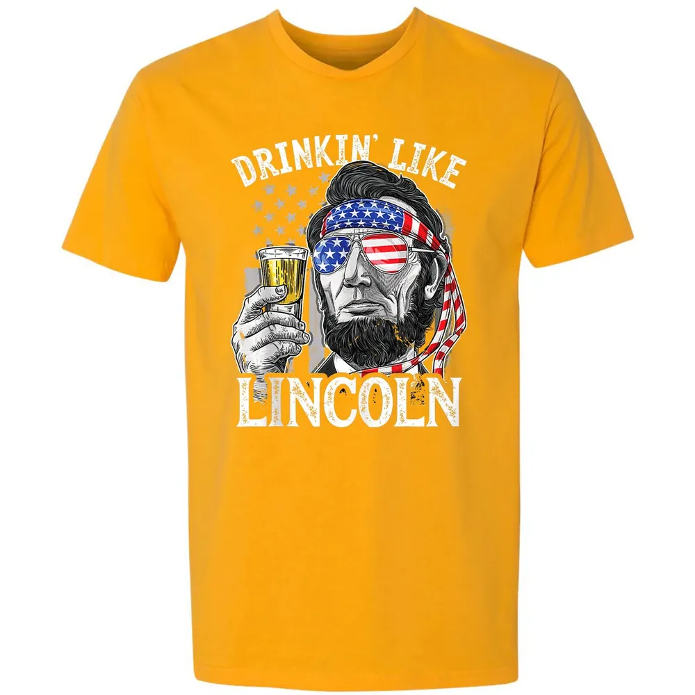 Drinking Like Lincoln 4th of July Men Abraham Merica Flag Premium Unisex T-shirt - 11