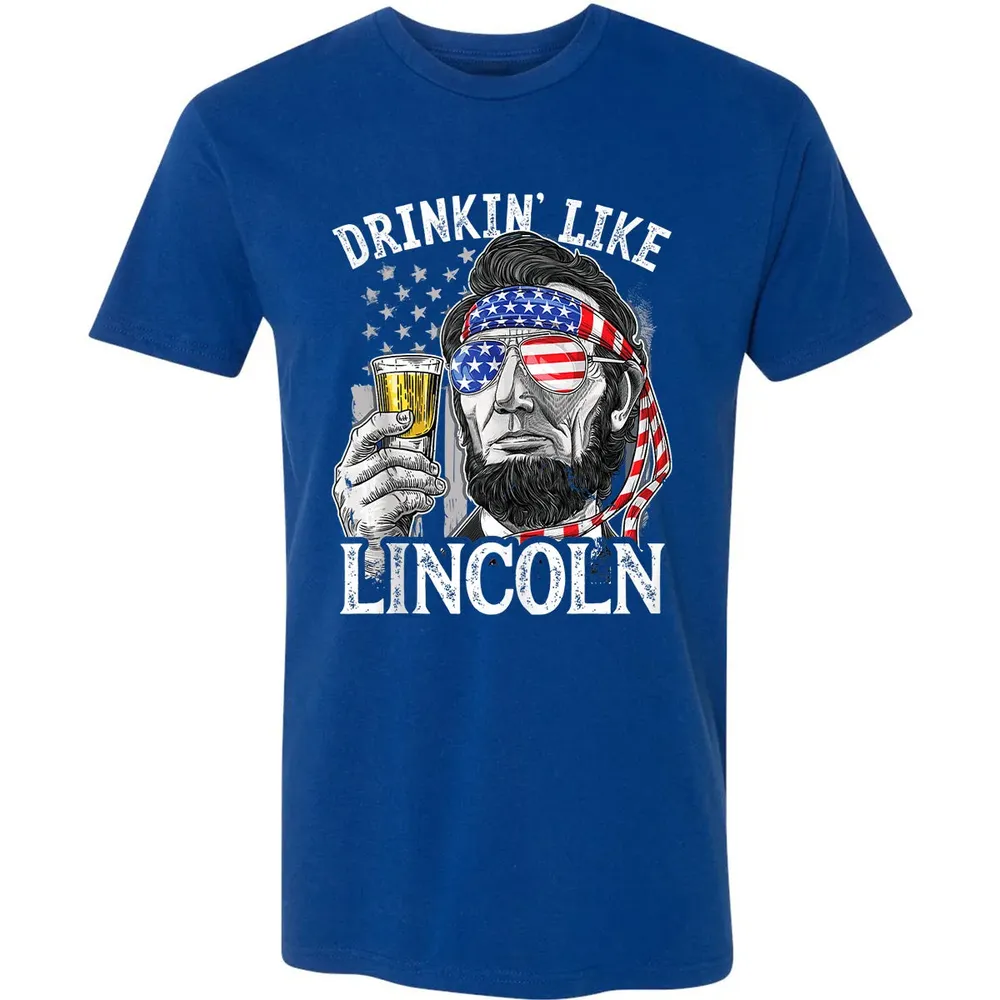 Drinking Like Lincoln 4th of July Men Abraham Merica Flag Premium Unisex T-shirt - 10