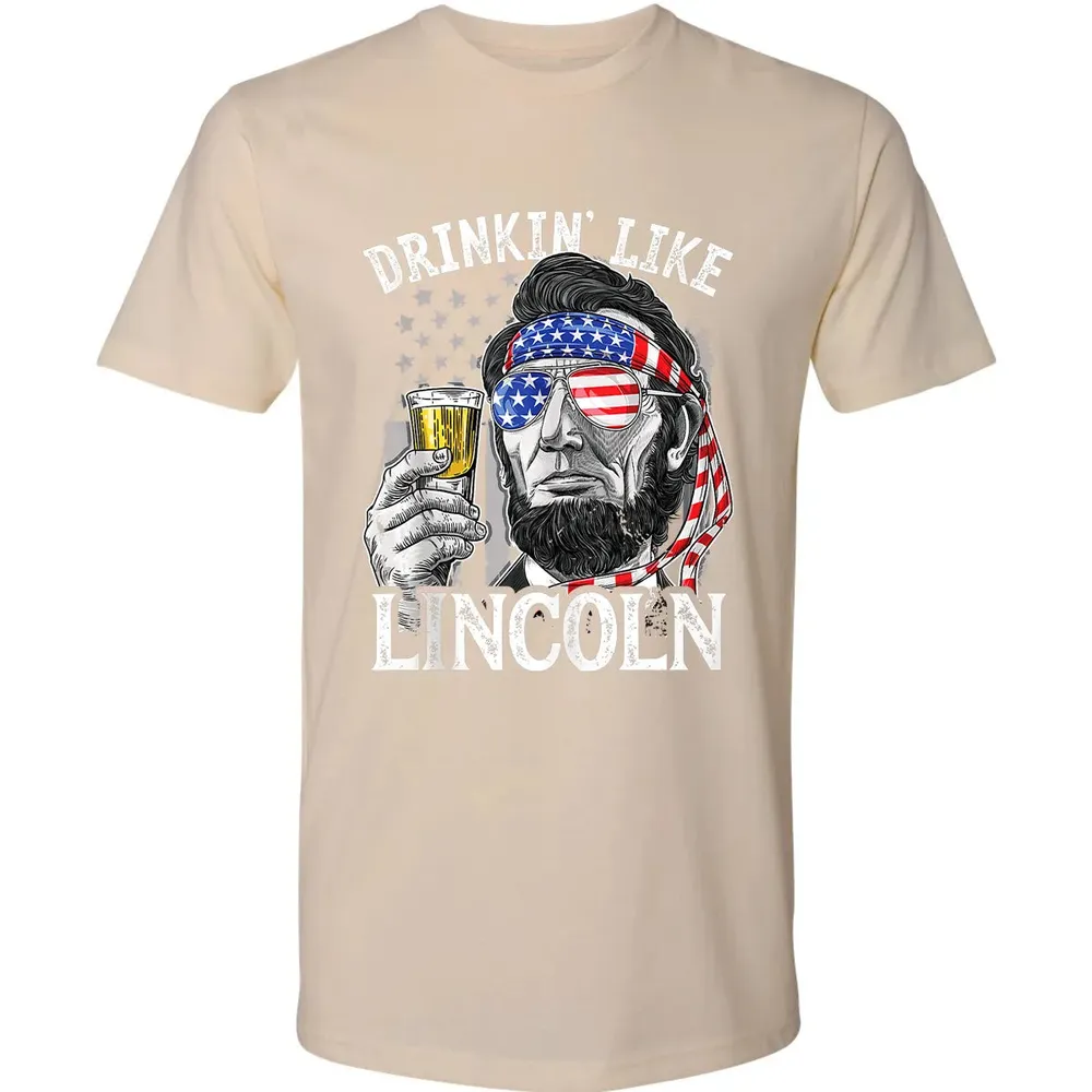 Drinking Like Lincoln 4th of July Men Abraham Merica Flag Premium Unisex T-shirt - 13