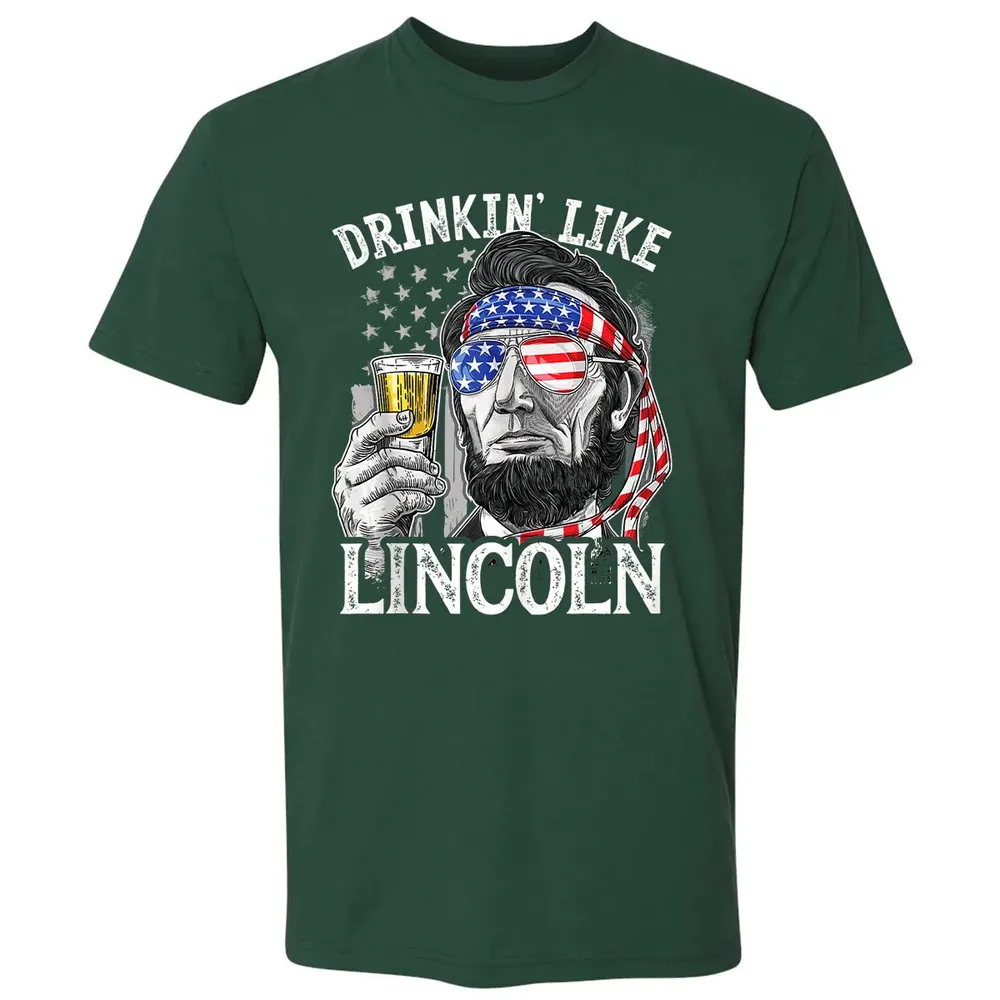 Drinking Like Lincoln 4th of July Men Abraham Merica Flag Premium Unisex T-shirt - 12