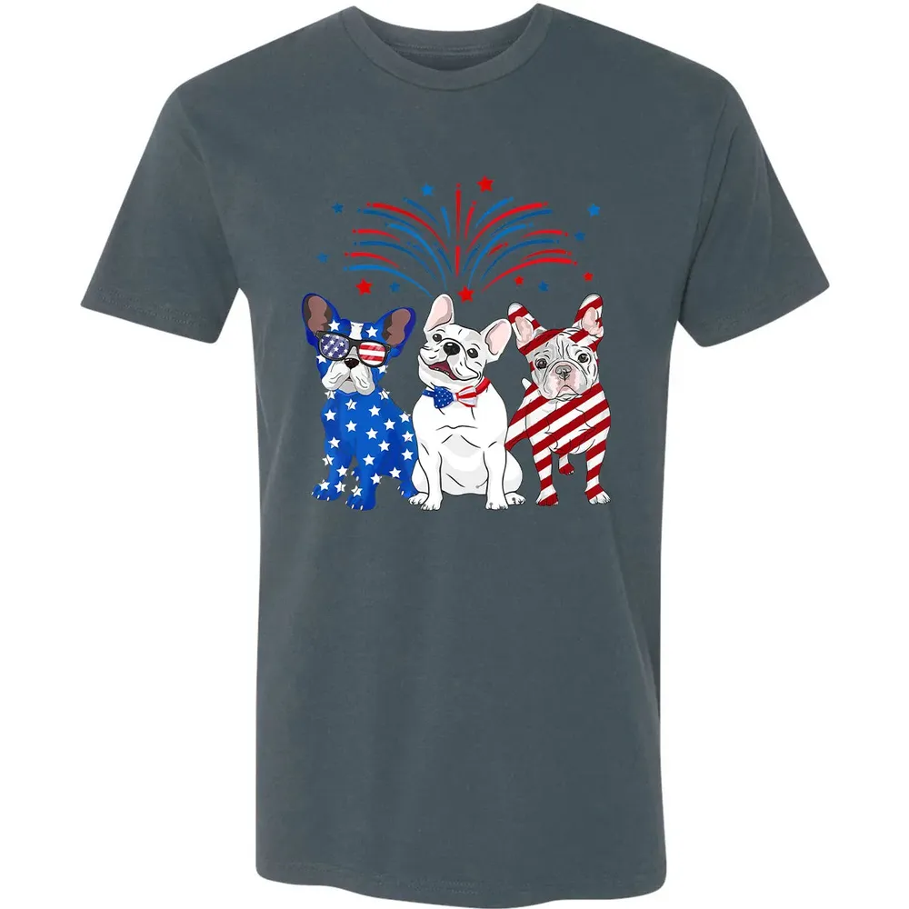 American Flag USA 4th of July French Bulldogs Premium Unisex T-shirt - 14