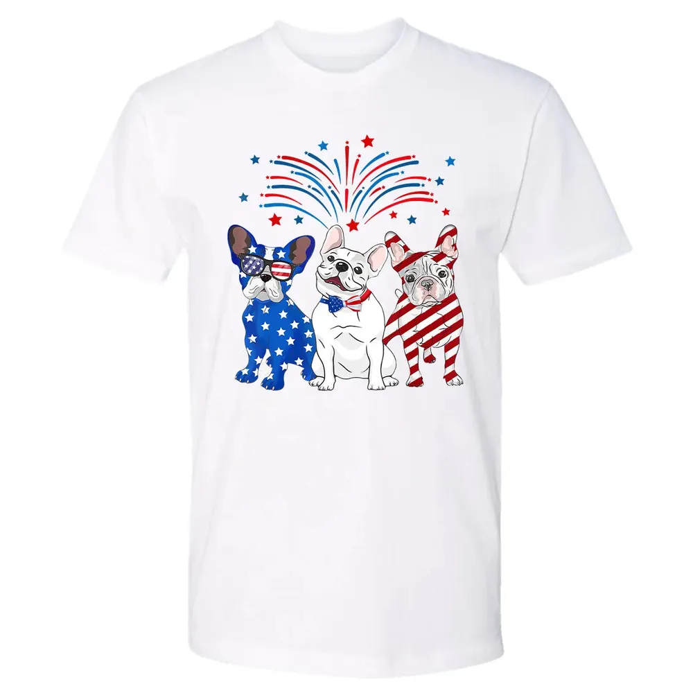 American Flag USA 4th of July French Bulldogs Premium Unisex T-shirt - 4