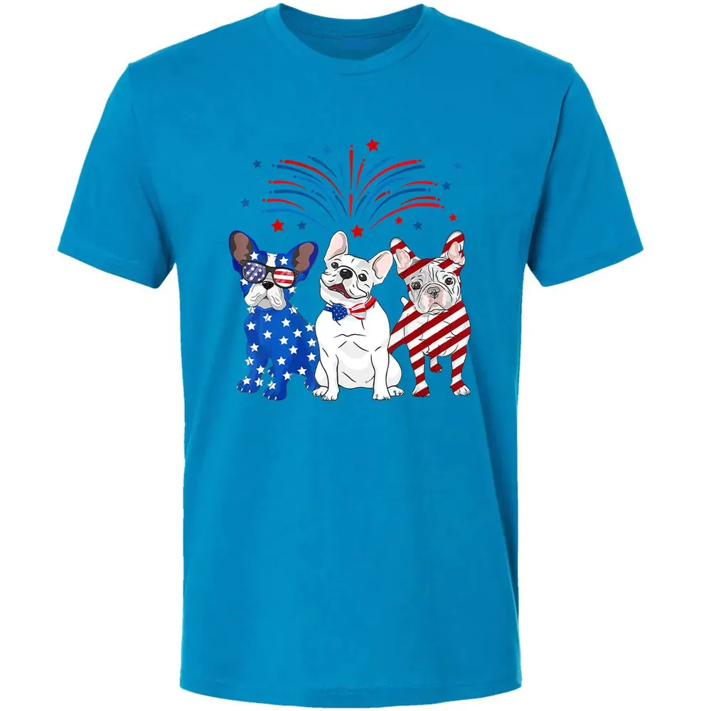 American Flag USA 4th of July French Bulldogs Premium Unisex T-shirt - 15
