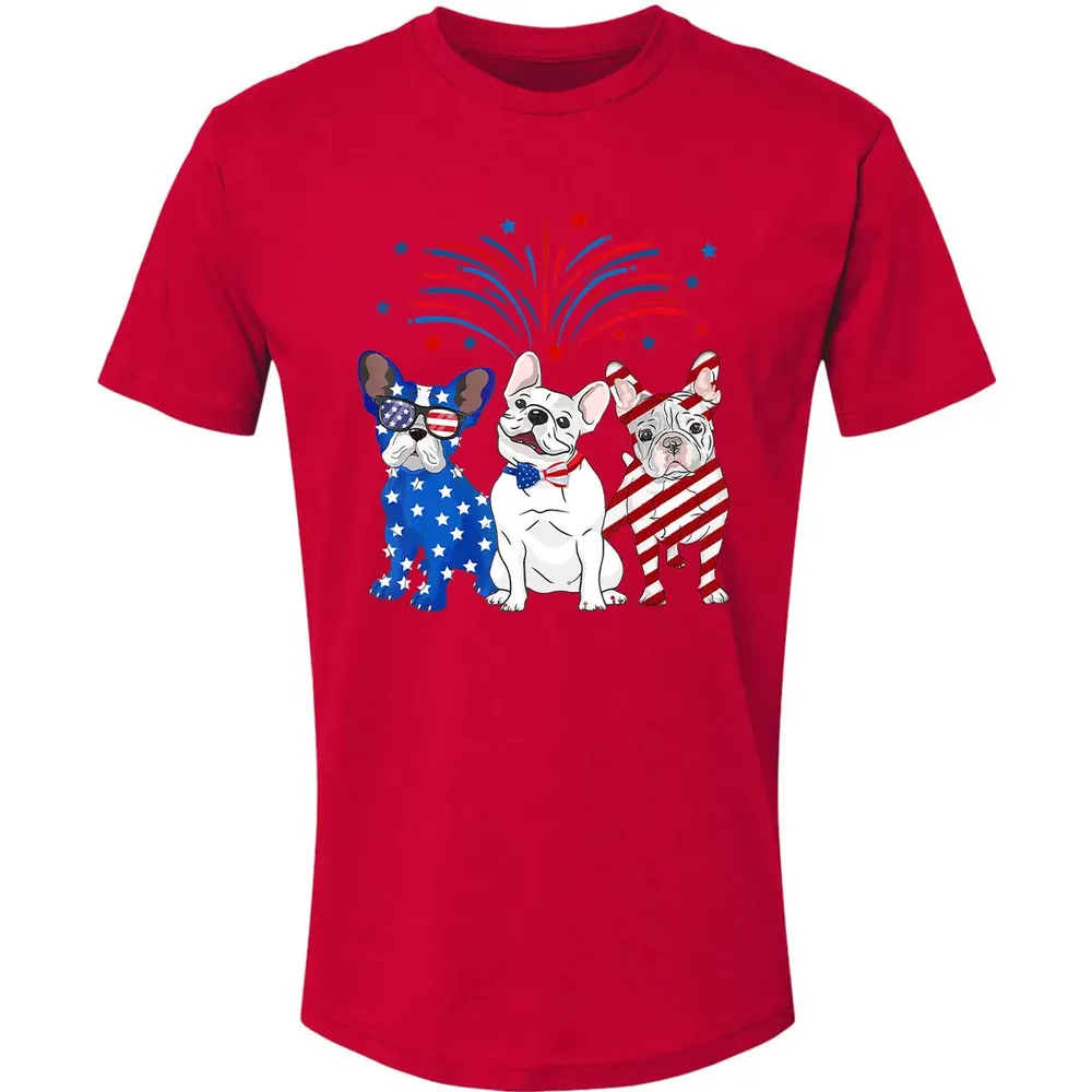 American Flag USA 4th of July French Bulldogs Premium Unisex T-shirt - 6