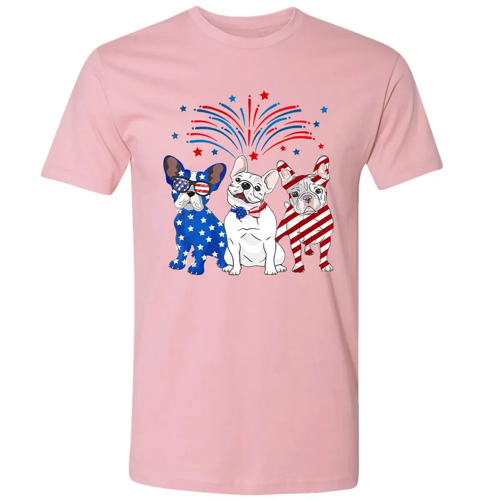 American Flag USA 4th of July French Bulldogs Premium Unisex T-shirt - 3