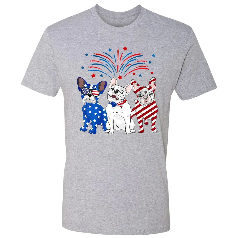 American Flag USA 4th of July French Bulldogs Premium Unisex T-shirt - 9
