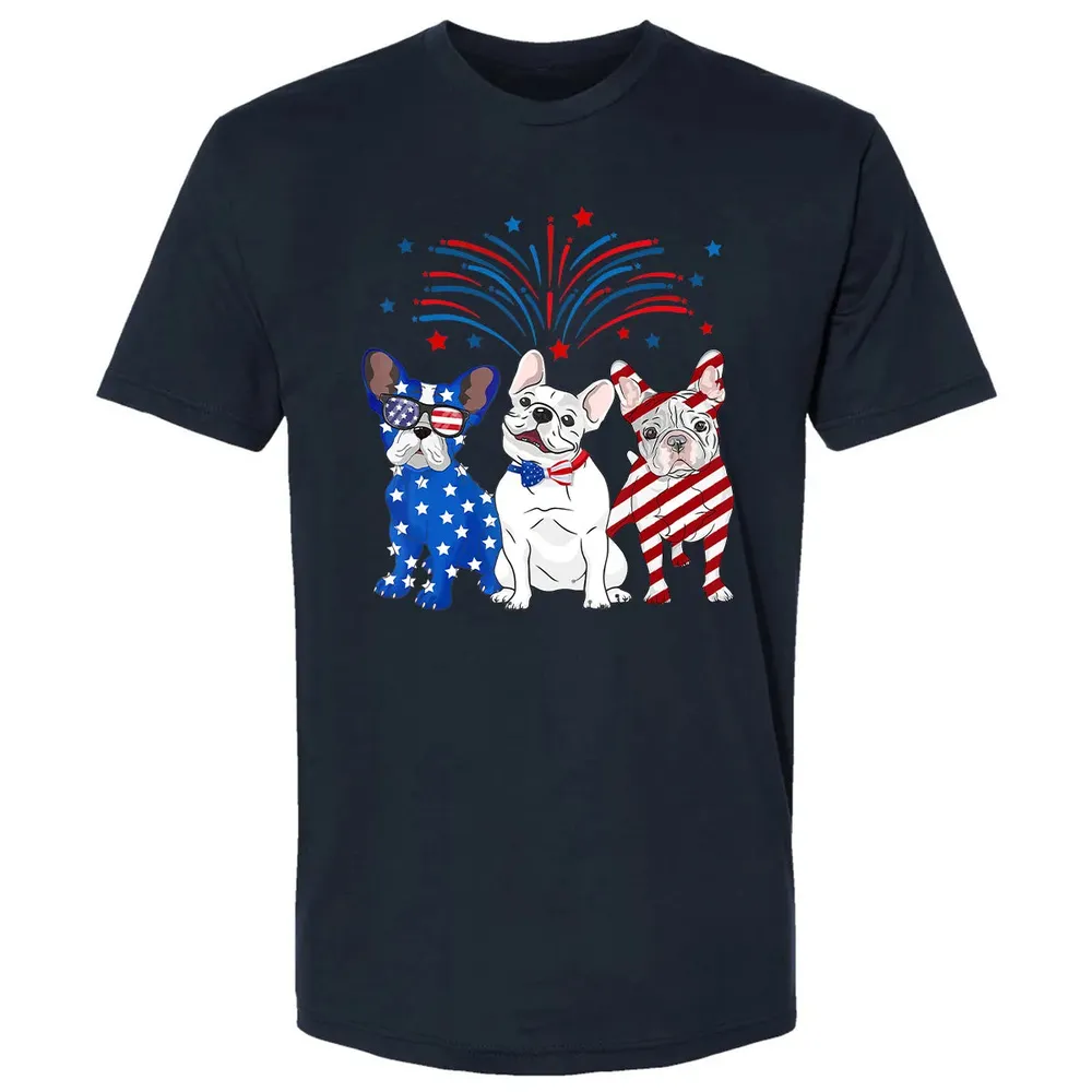 American Flag USA 4th of July French Bulldogs Premium Unisex T-shirt - 2