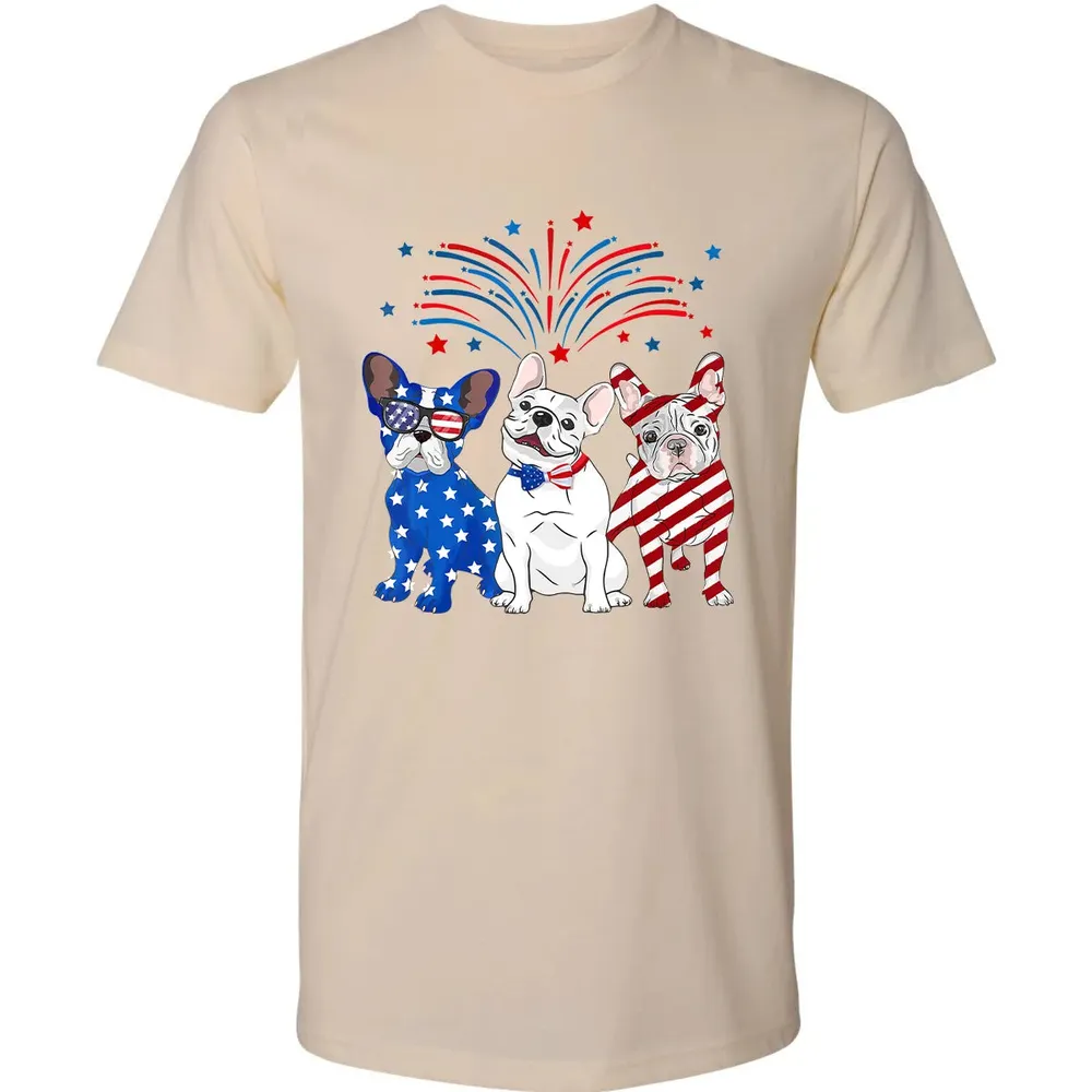 American Flag USA 4th of July French Bulldogs Premium Unisex T-shirt - 13