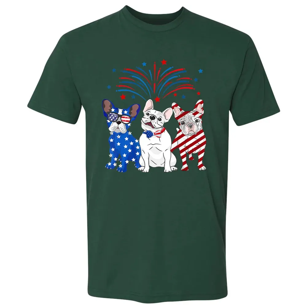 American Flag USA 4th of July French Bulldogs Premium Unisex T-shirt - 12