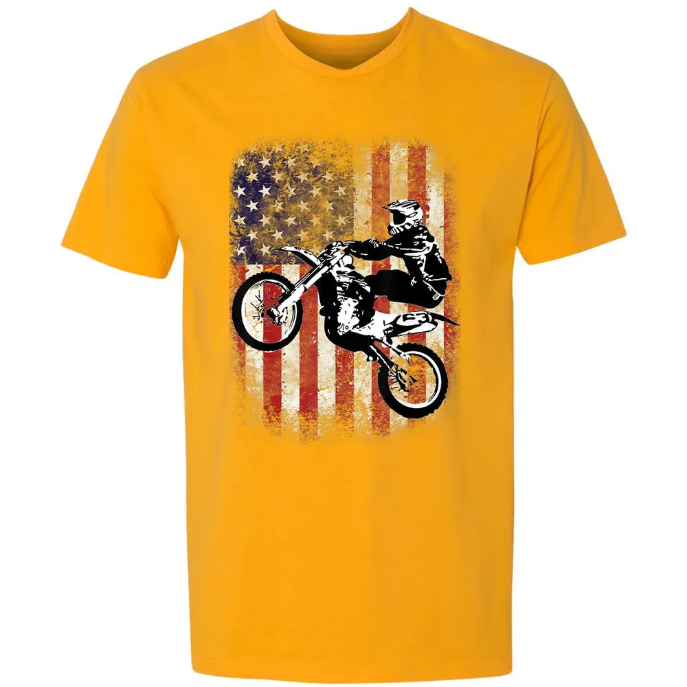 Dirt Bike American Flag Motocross Biker 4th of July Premium Unisex T-shirt - 11