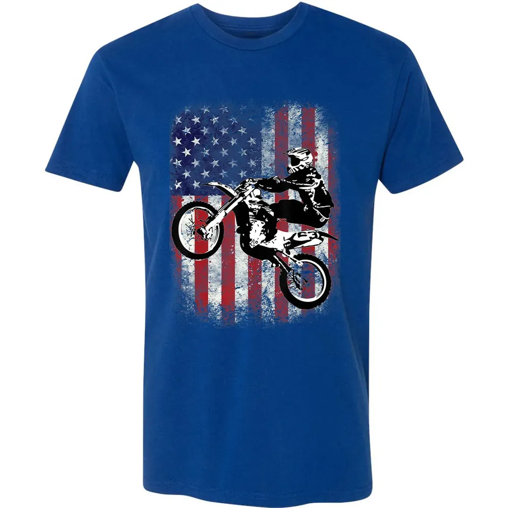 Dirt Bike American Flag Motocross Biker 4th of July Premium Unisex T-shirt - 10
