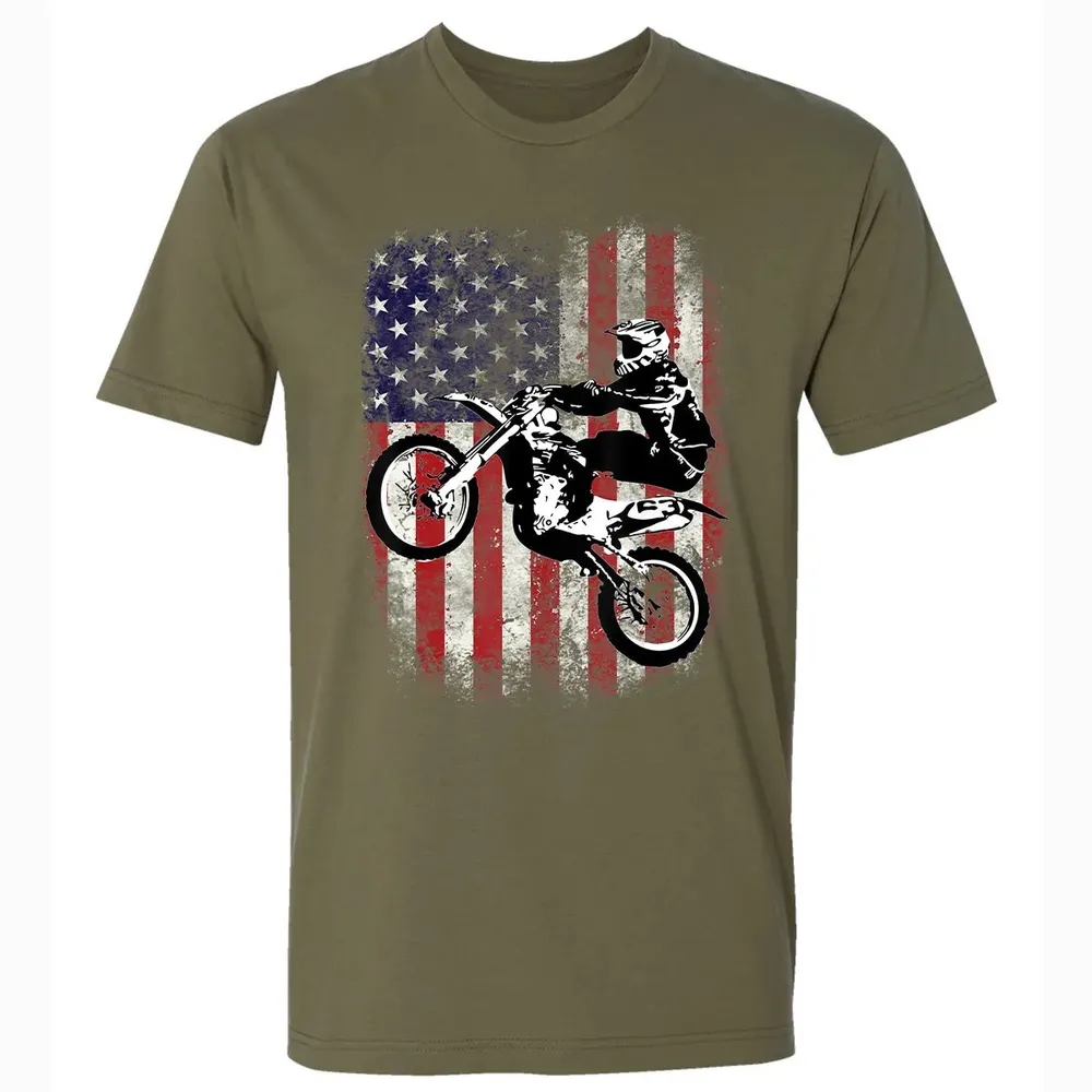 Dirt Bike American Flag Motocross Biker 4th of July Premium Unisex T-shirt - 5