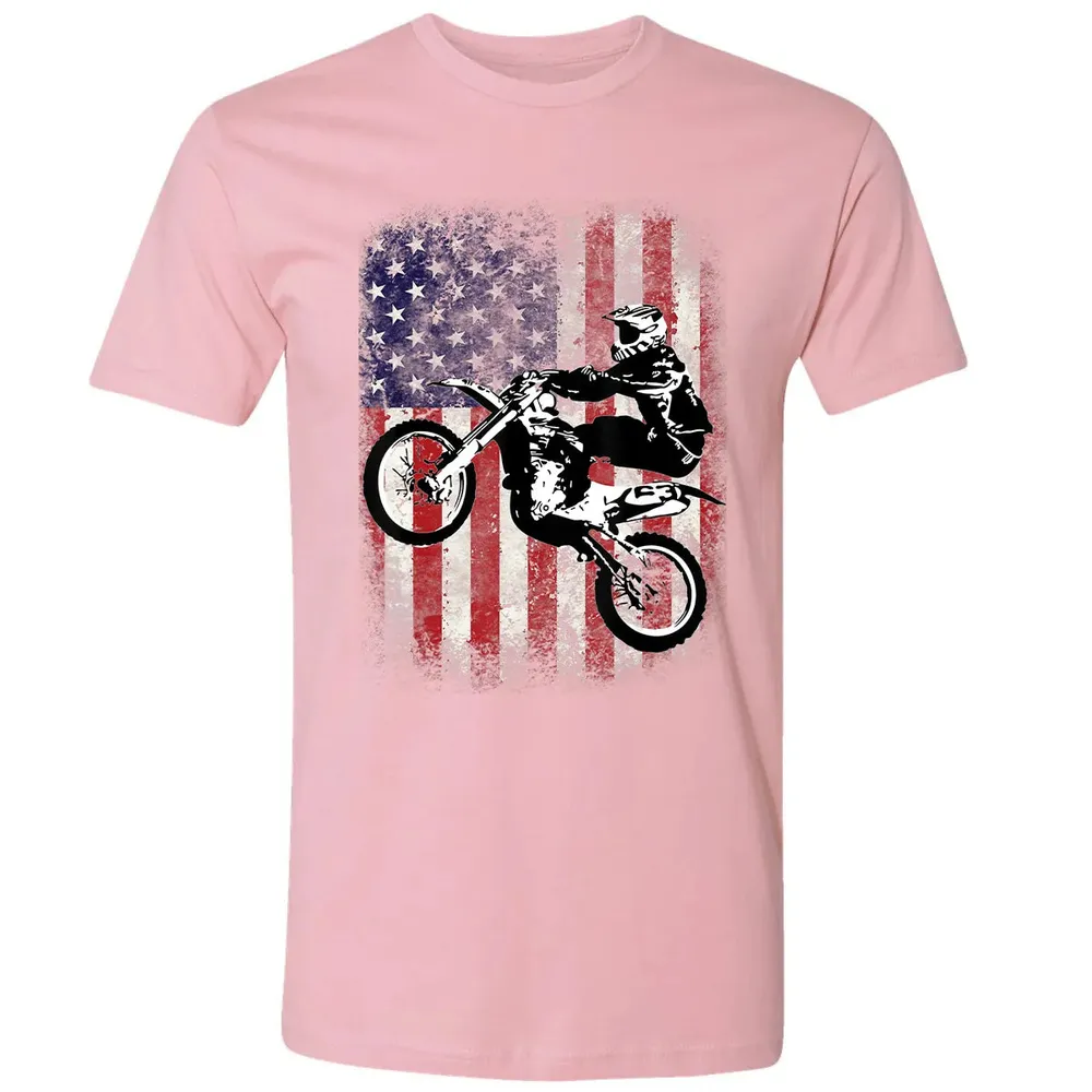 Dirt Bike American Flag Motocross Biker 4th of July Premium Unisex T-shirt - 3