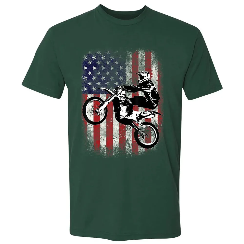 Dirt Bike American Flag Motocross Biker 4th of July Premium Unisex T-shirt - 12
