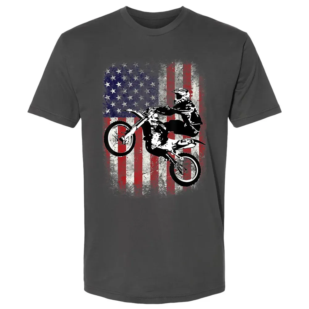 Dirt Bike American Flag Motocross Biker 4th of July Premium Unisex T-shirt - 8
