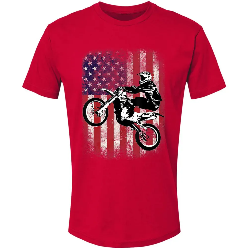 Dirt Bike American Flag Motocross Biker 4th of July Premium Unisex T-shirt - 6
