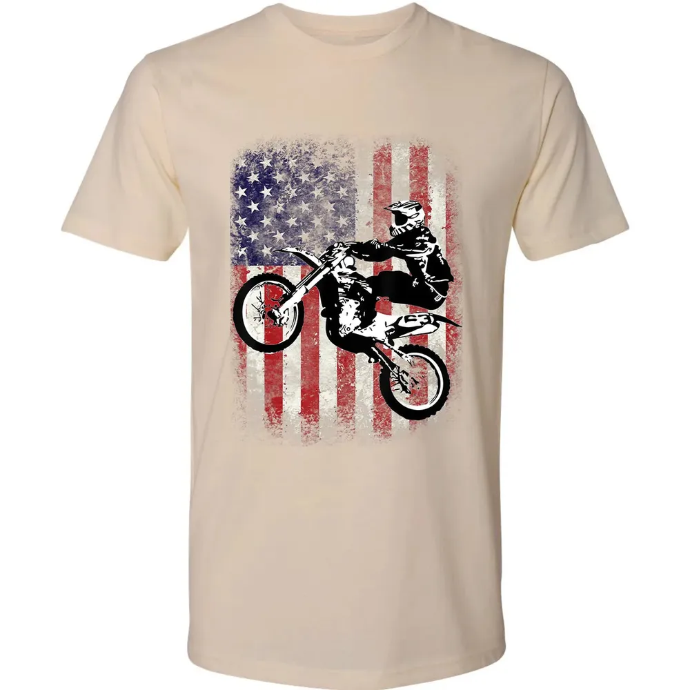 Dirt Bike American Flag Motocross Biker 4th of July Premium Unisex T-shirt - 13