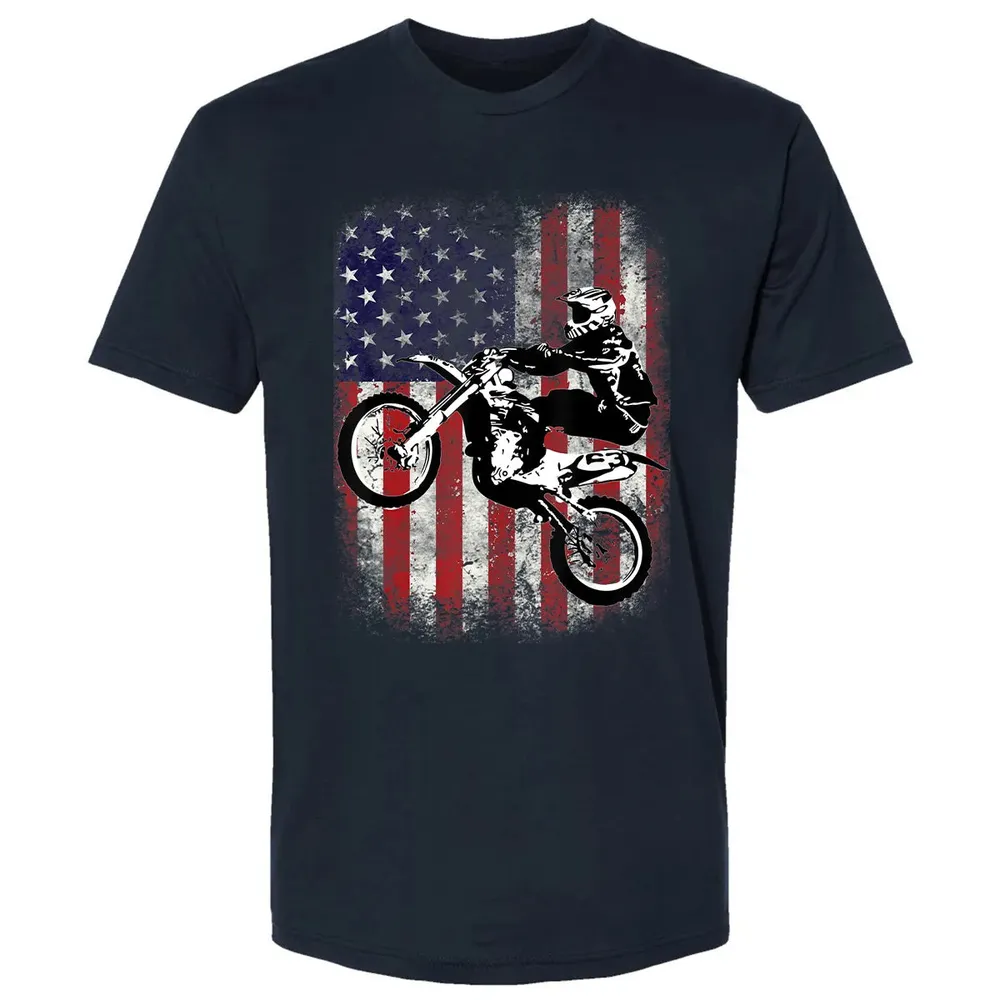 Dirt Bike American Flag Motocross Biker 4th of July Premium Unisex T-shirt - 2