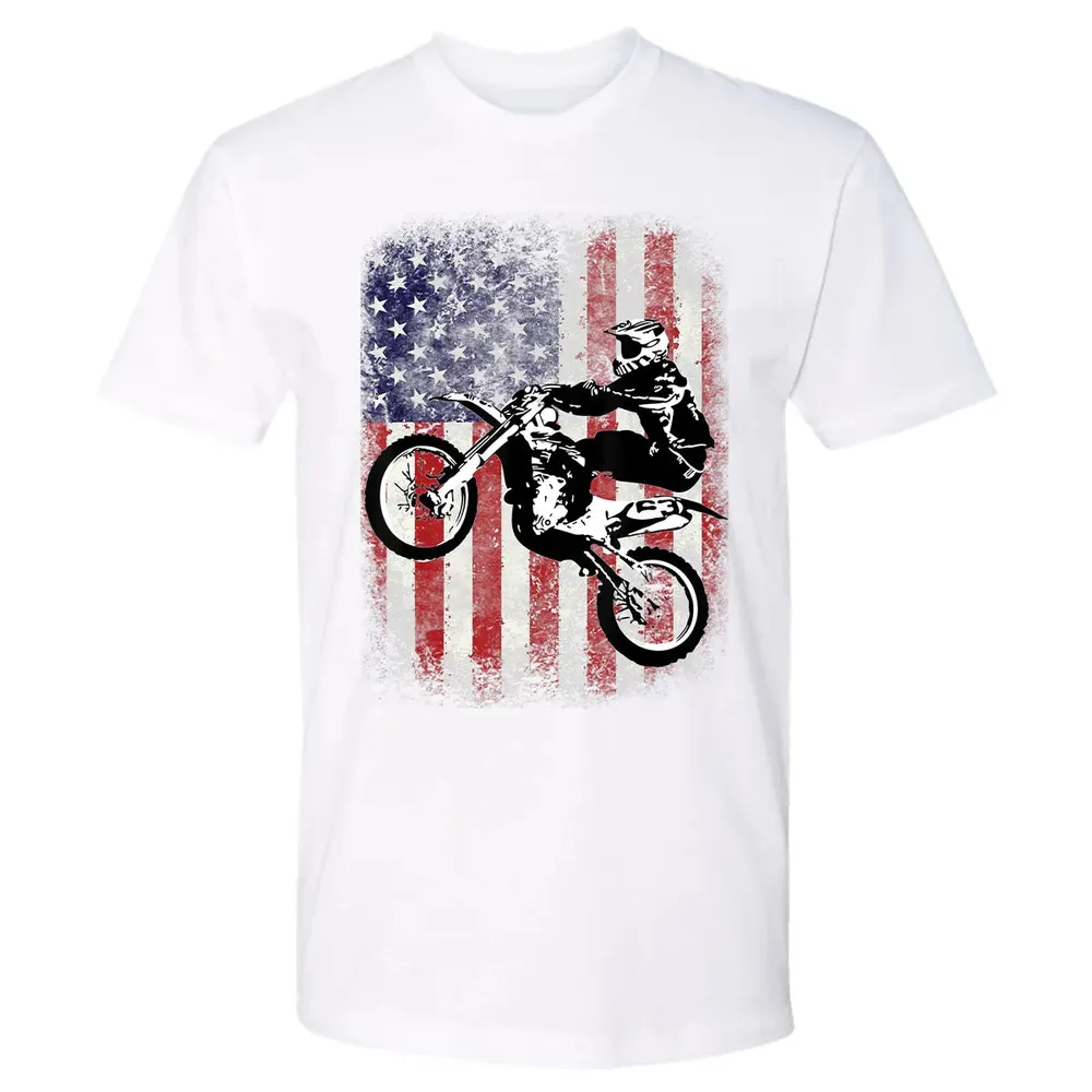 Dirt Bike American Flag Motocross Biker 4th of July Premium Unisex T-shirt - 4