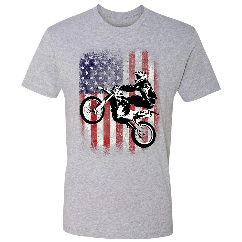 Dirt Bike American Flag Motocross Biker 4th of July Premium Unisex T-shirt - 9