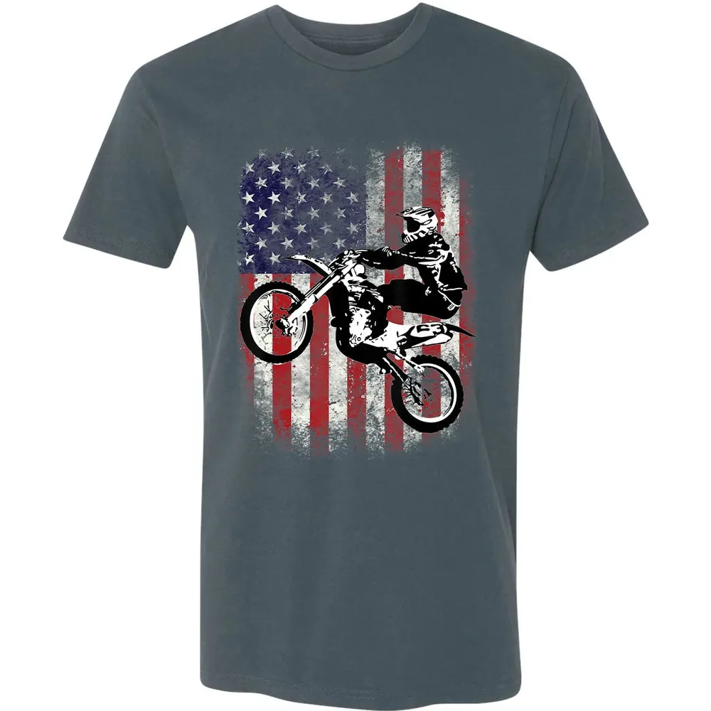 Dirt Bike American Flag Motocross Biker 4th of July Premium Unisex T-shirt - 14