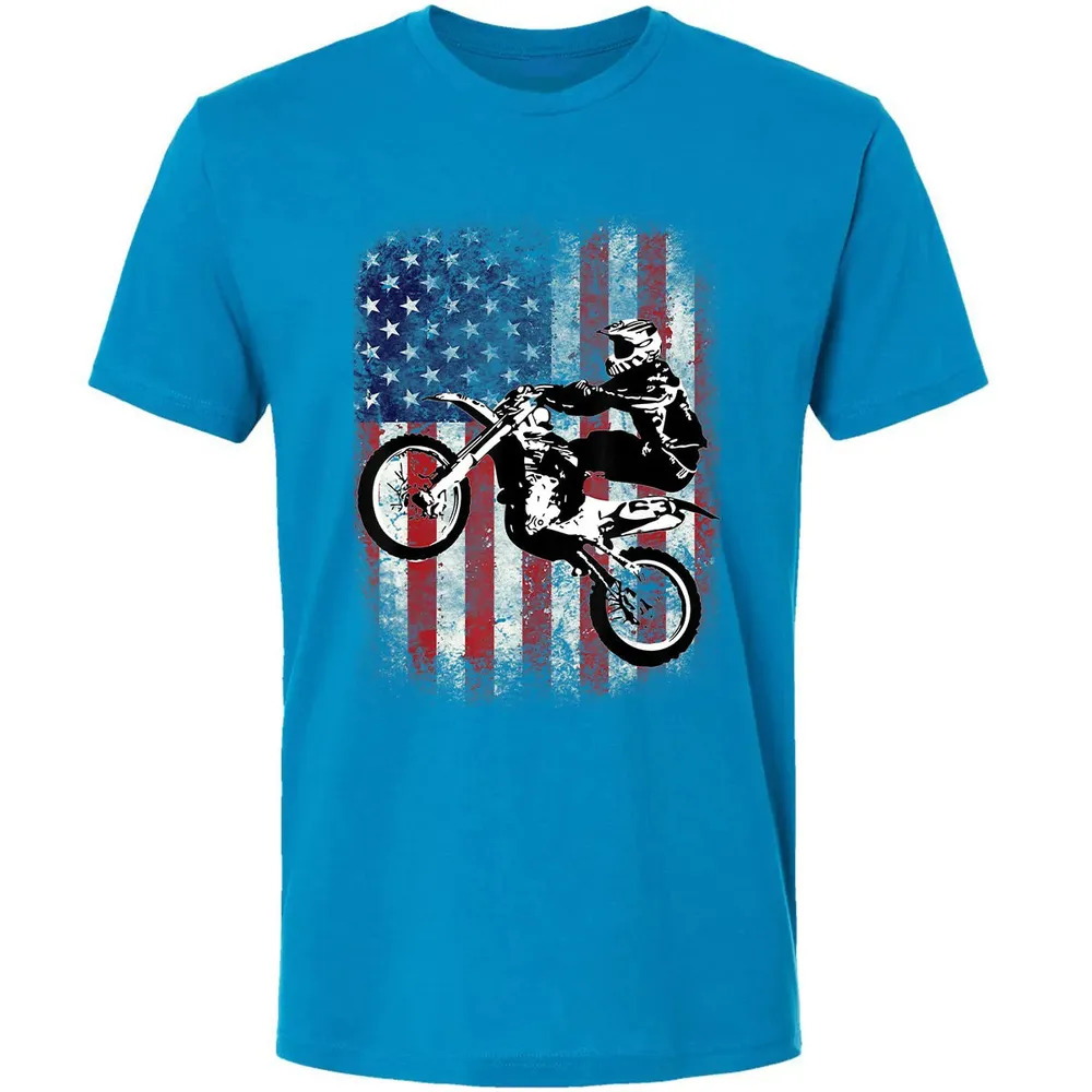 Dirt Bike American Flag Motocross Biker 4th of July Premium Unisex T-shirt - 15