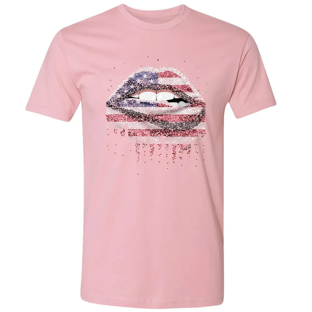 American Flag Sexy Biting Lip 4th Of July USA America Premium Unisex T-shirt - 3