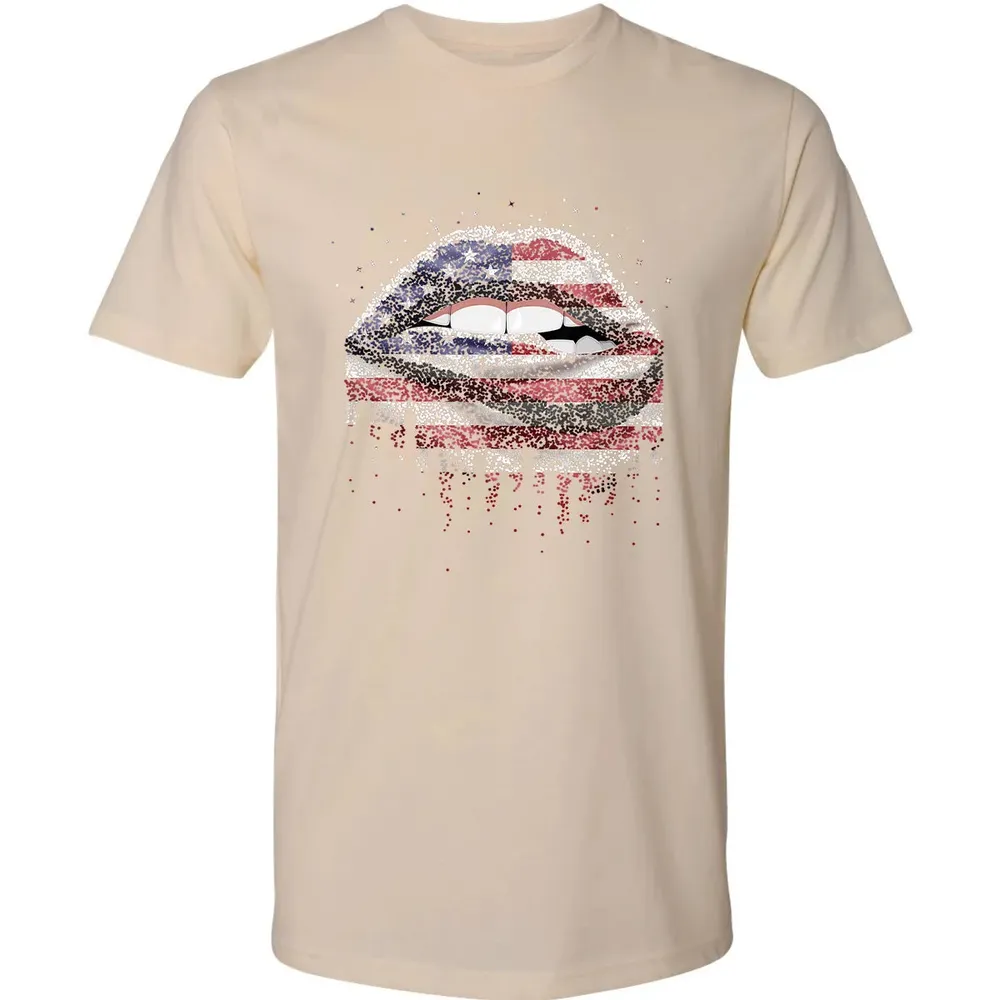 American Flag Sexy Biting Lip 4th Of July USA America Premium Unisex T-shirt - 13