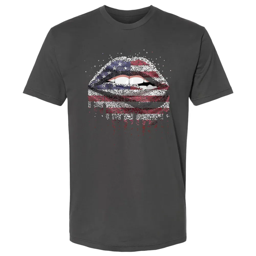 American Flag Sexy Biting Lip 4th Of July USA America Premium Unisex T-shirt - 8