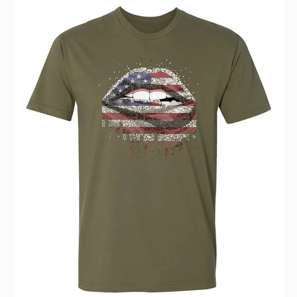 American Flag Sexy Biting Lip 4th Of July USA America Premium Unisex T-shirt - 5