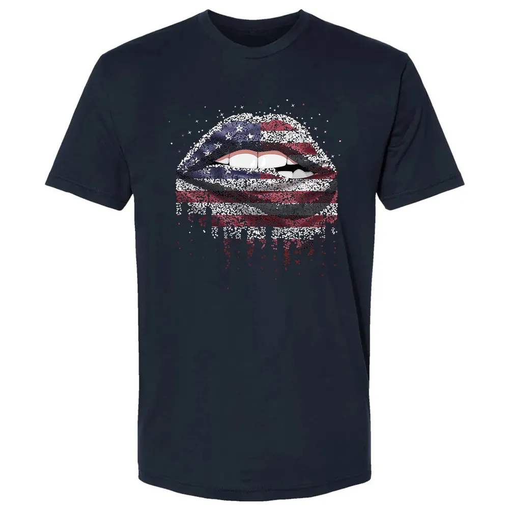 American Flag Sexy Biting Lip 4th Of July USA America Premium Unisex T-shirt - 2