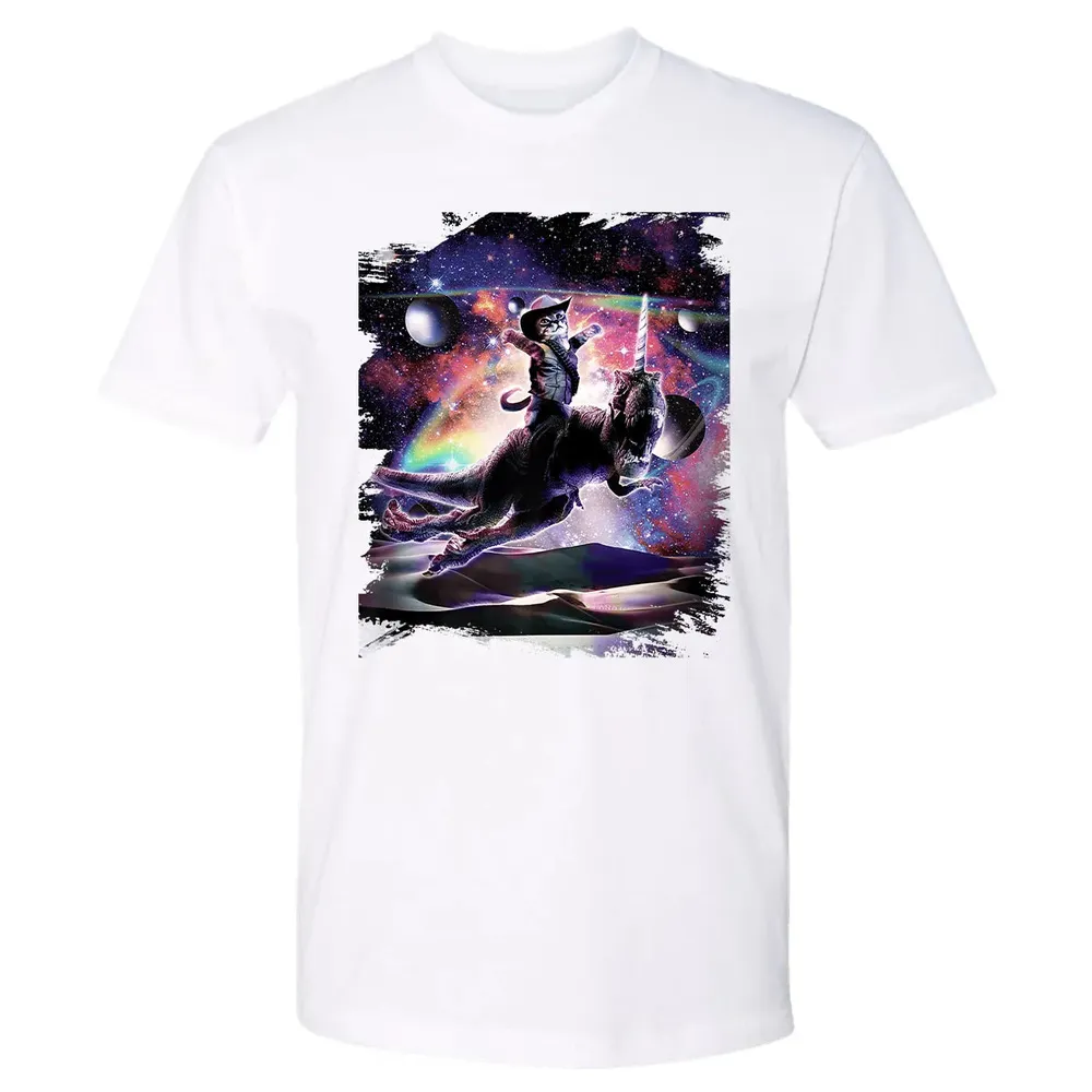 Galaxy Cat On Dinosaur Unicorn In Space Premium Premium Unisex T-shirt - 4