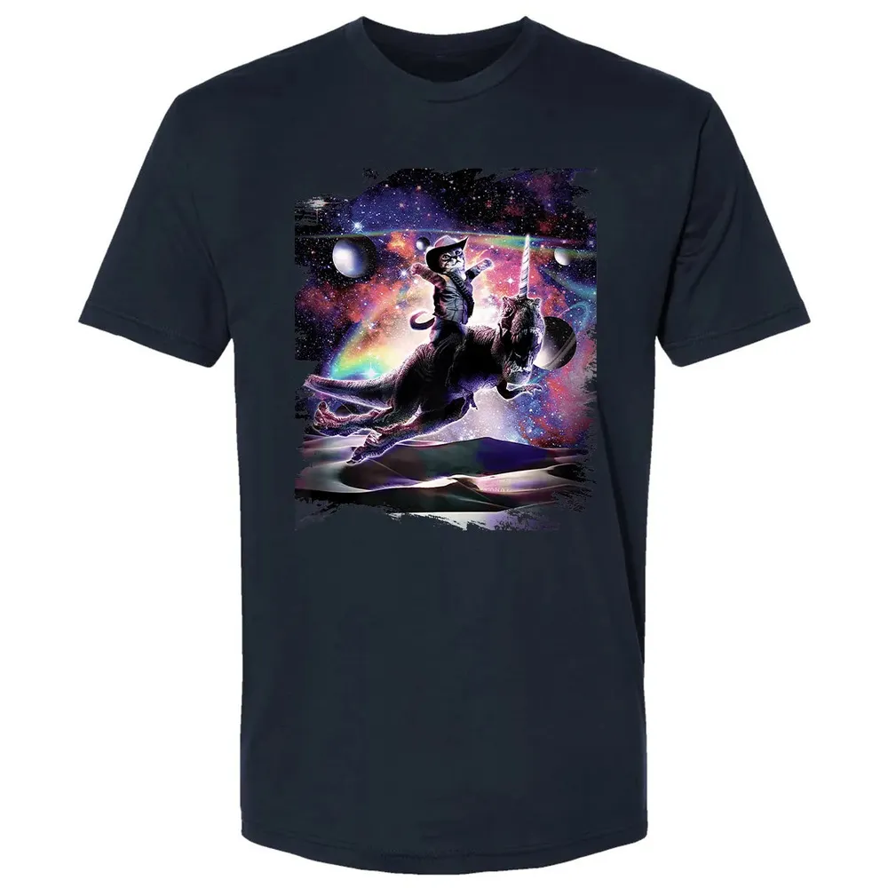 Galaxy Cat On Dinosaur Unicorn In Space Premium Premium Unisex T-shirt - 2