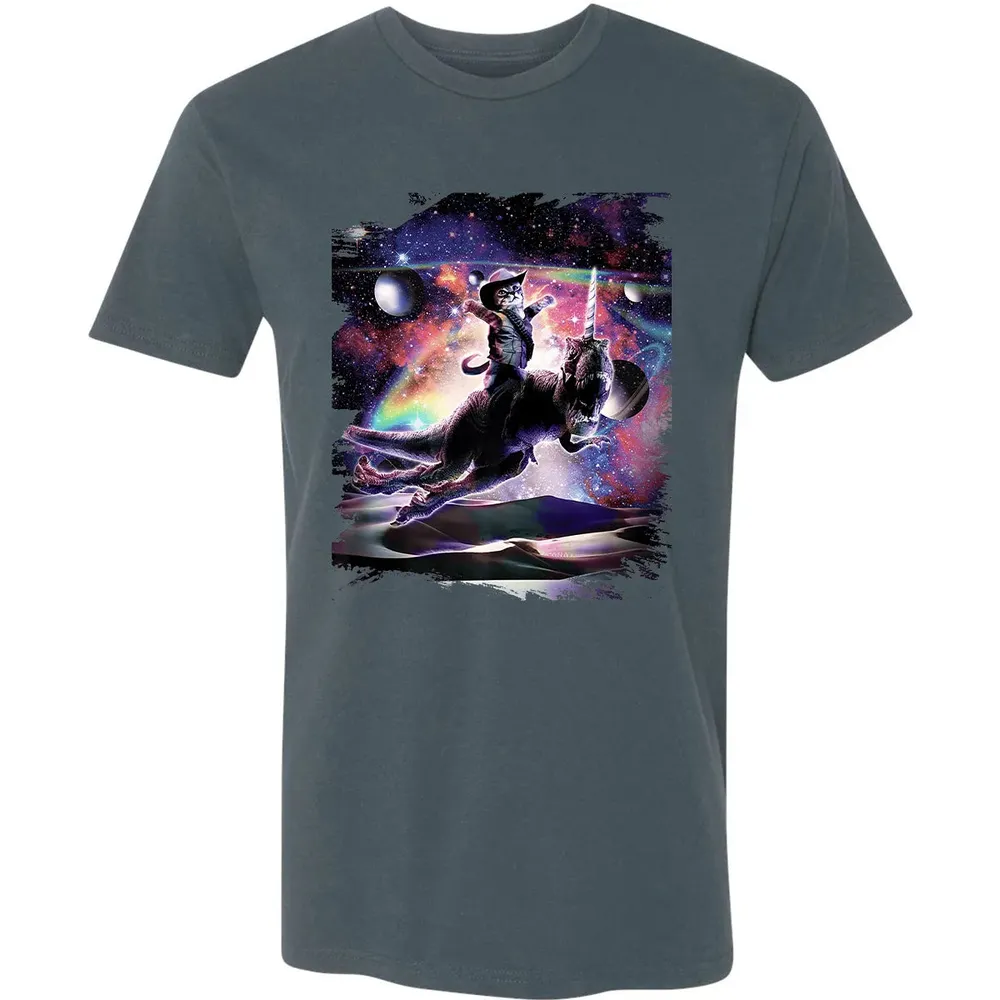 Galaxy Cat On Dinosaur Unicorn In Space Premium Premium Unisex T-shirt - 14