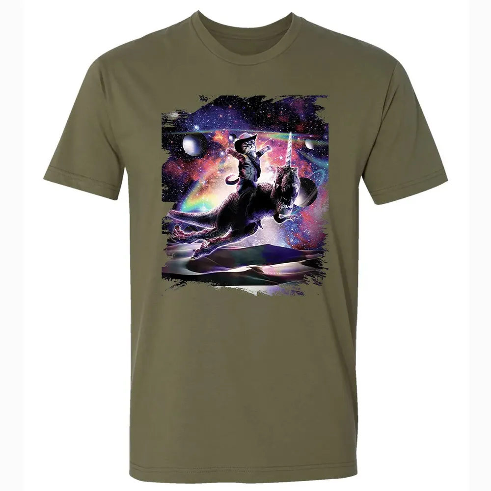 Galaxy Cat On Dinosaur Unicorn In Space Premium Premium Unisex T-shirt - 5