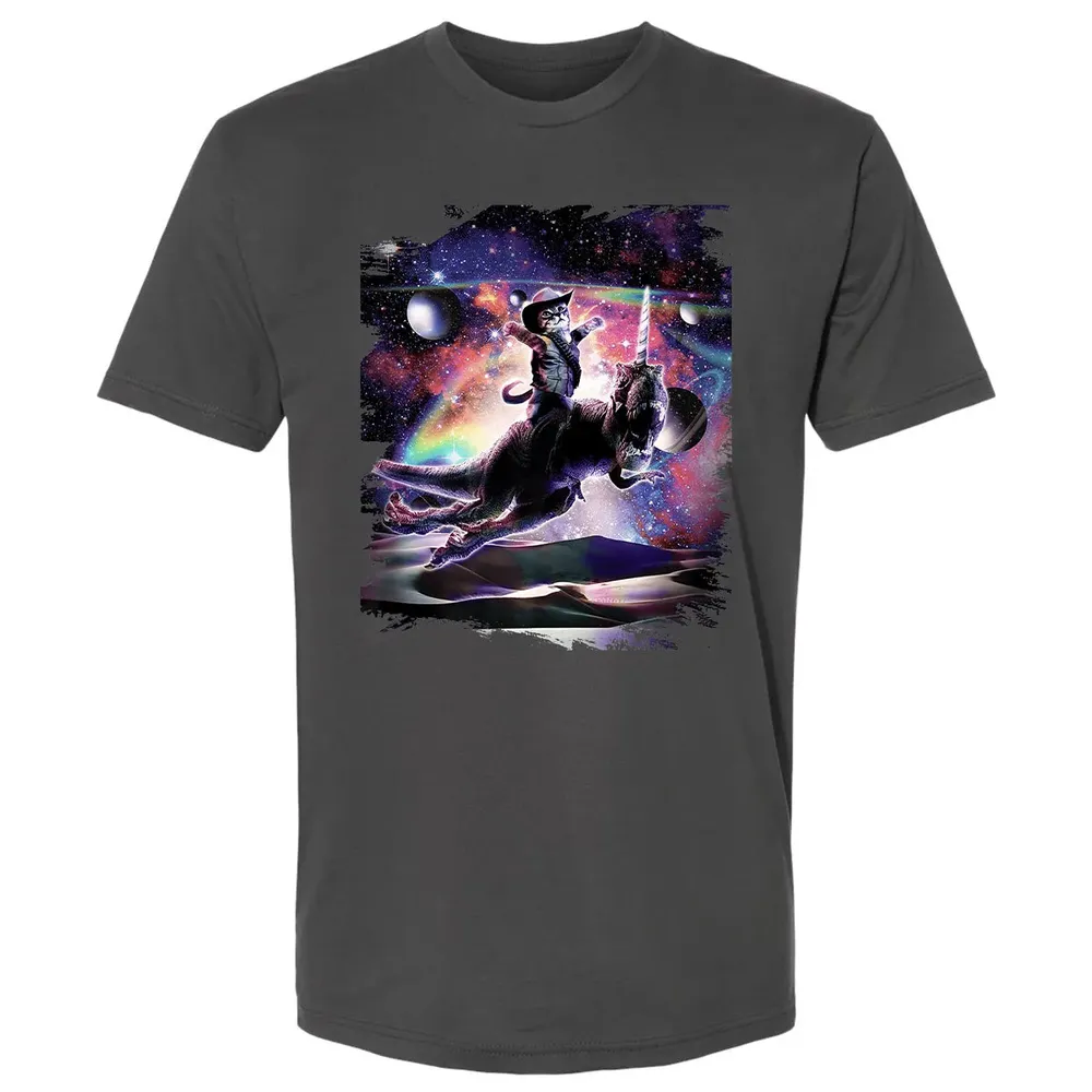Galaxy Cat On Dinosaur Unicorn In Space Premium Premium Unisex T-shirt - 8
