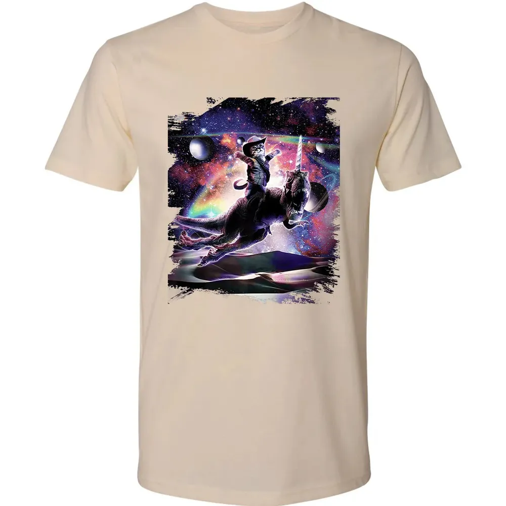 Galaxy Cat On Dinosaur Unicorn In Space Premium Premium Unisex T-shirt - 13