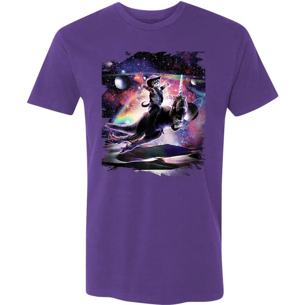 Galaxy Cat On Dinosaur Unicorn In Space Premium Premium Unisex T-shirt - 7
