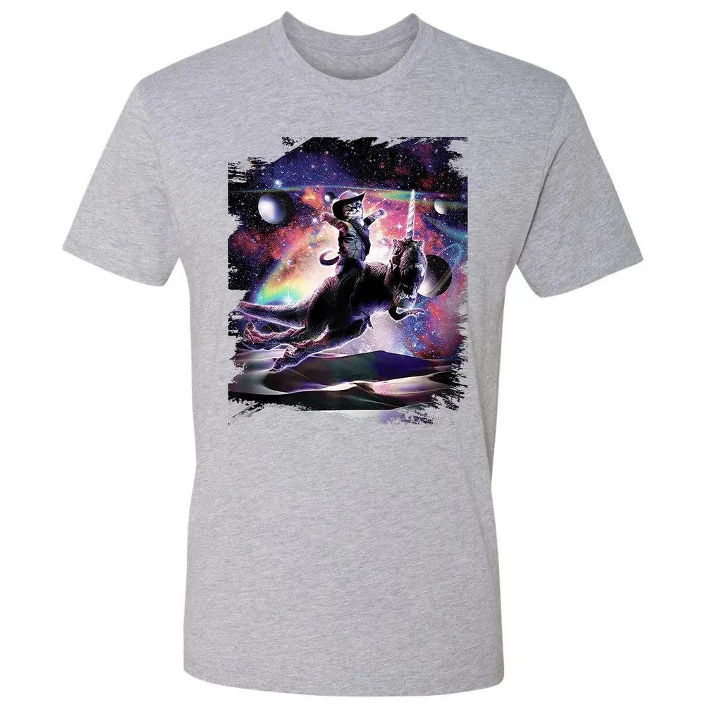 Galaxy Cat On Dinosaur Unicorn In Space Premium Premium Unisex T-shirt - 9