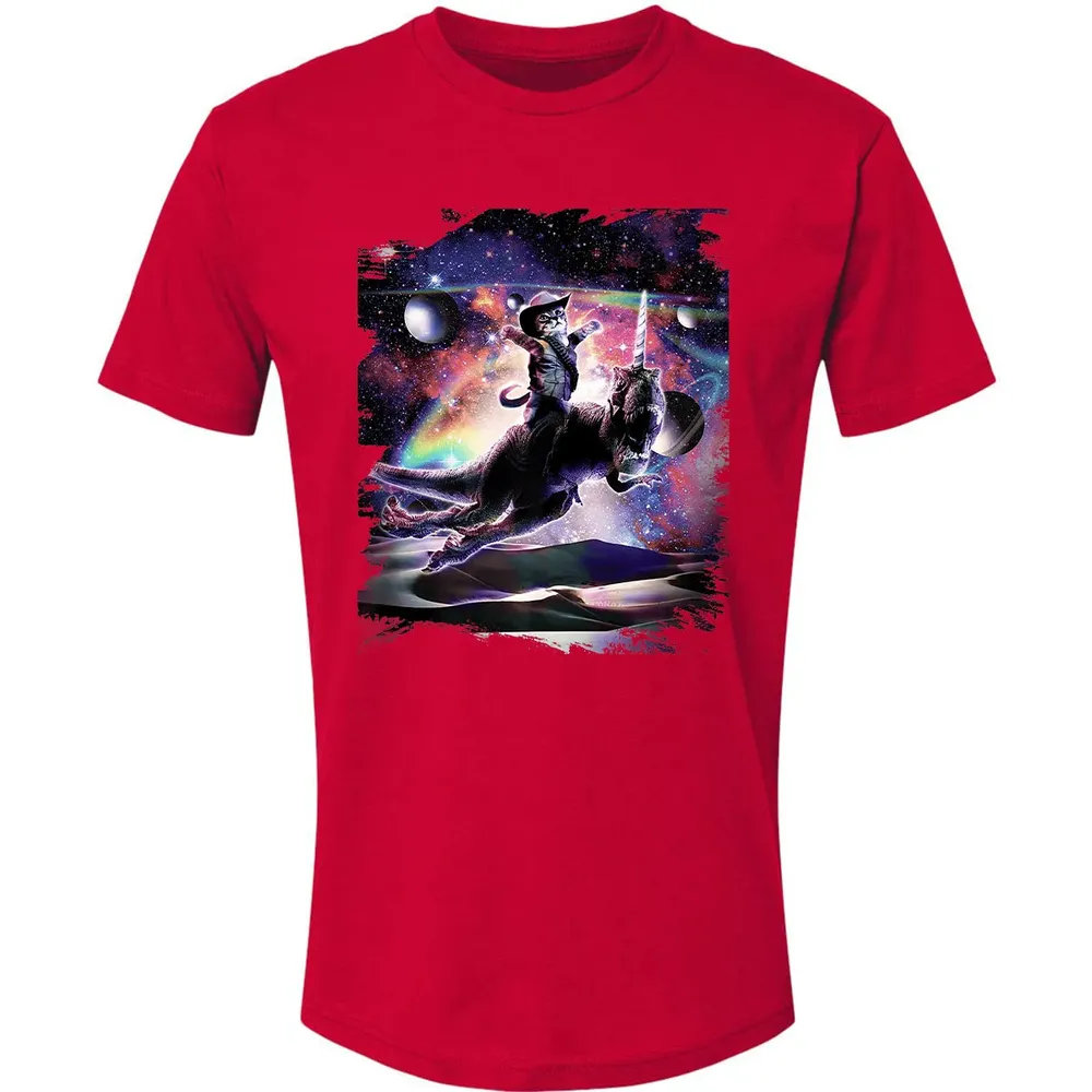Galaxy Cat On Dinosaur Unicorn In Space Premium Premium Unisex T-shirt - 6