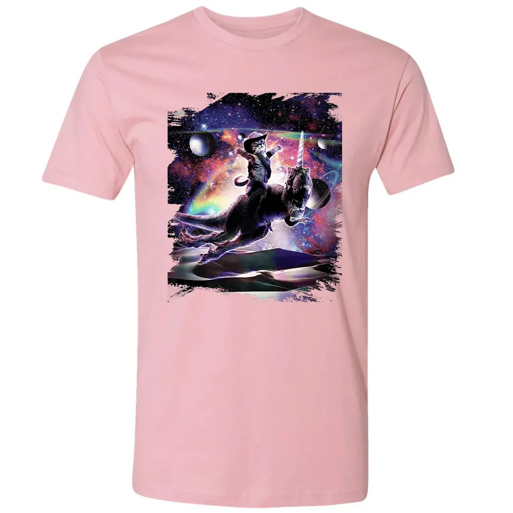 Galaxy Cat On Dinosaur Unicorn In Space Premium Premium Unisex T-shirt - 3