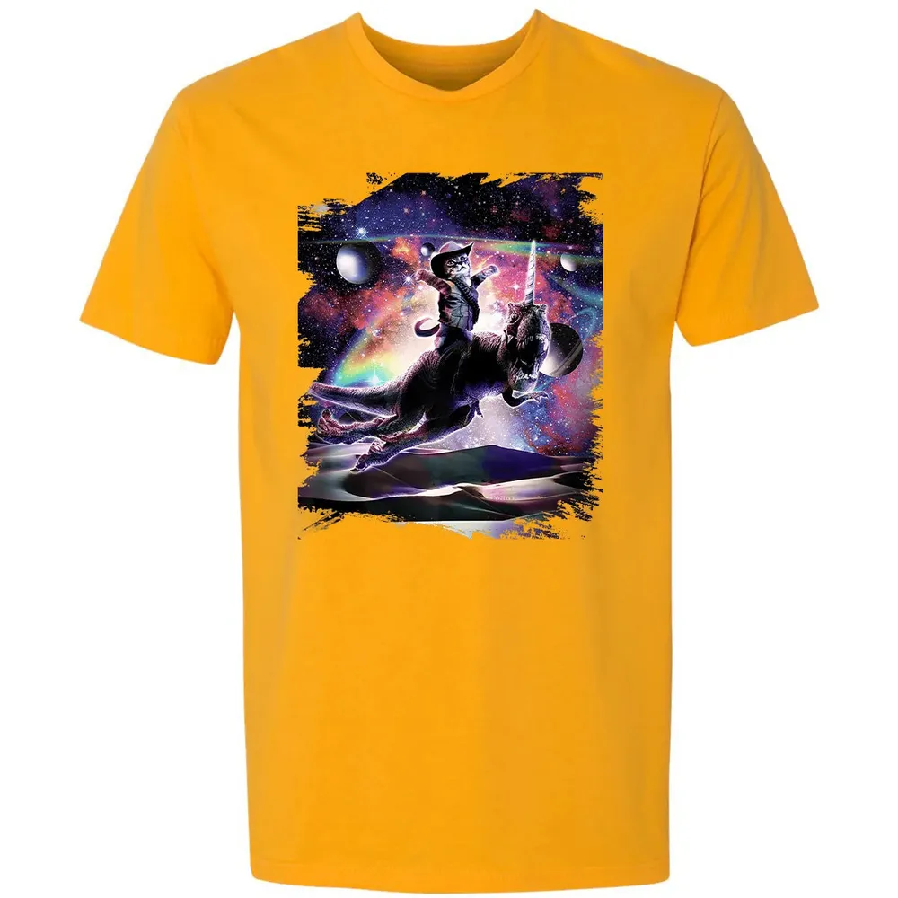Galaxy Cat On Dinosaur Unicorn In Space Premium Premium Unisex T-shirt - 11