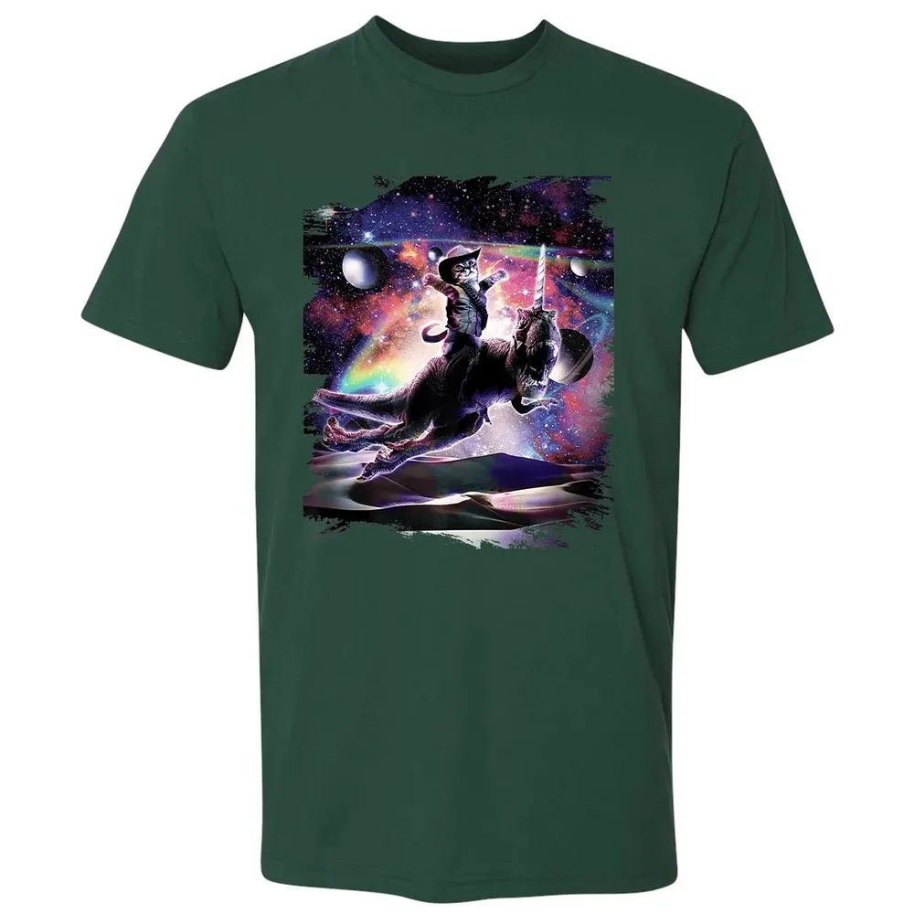 Galaxy Cat On Dinosaur Unicorn In Space Premium Premium Unisex T-shirt - 12