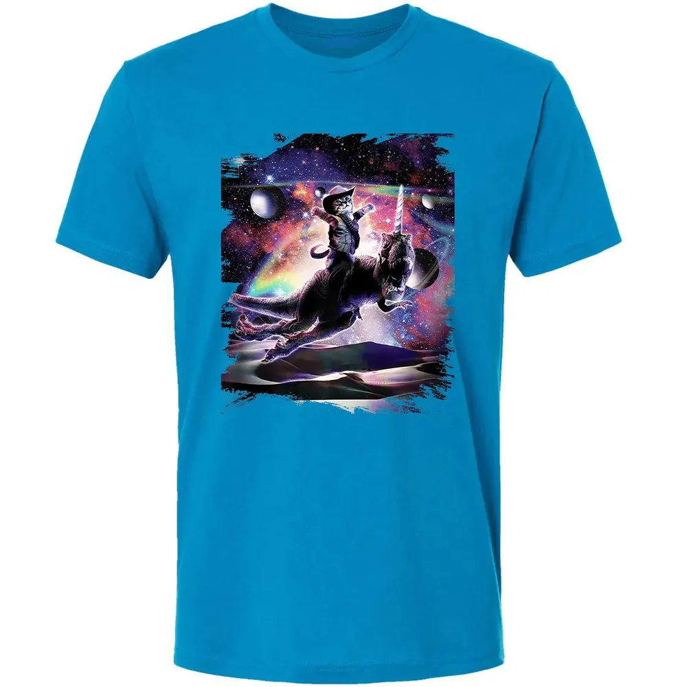 Galaxy Cat On Dinosaur Unicorn In Space Premium Premium Unisex T-shirt - 15