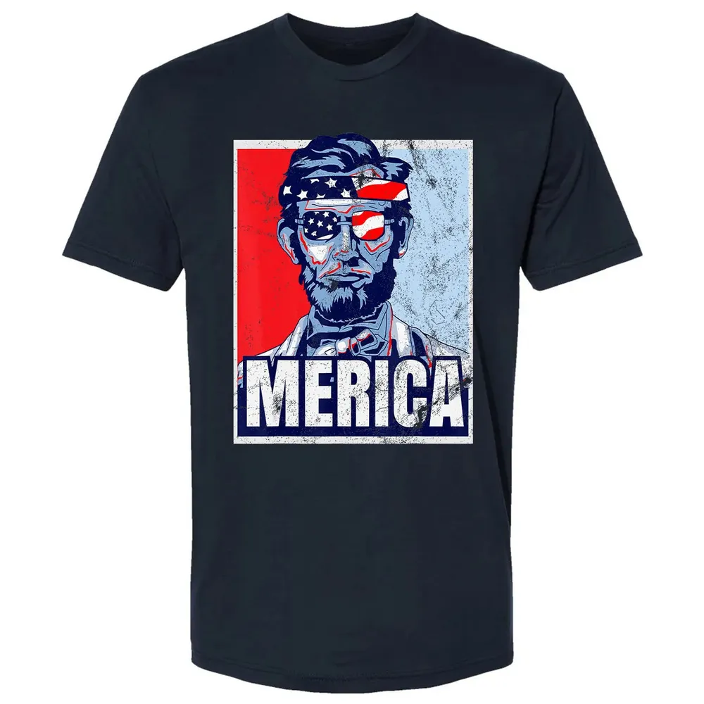 Abraham Lincoln  4th Of July  Merica USA Flag Gift Premium Unisex T-shirt - 2