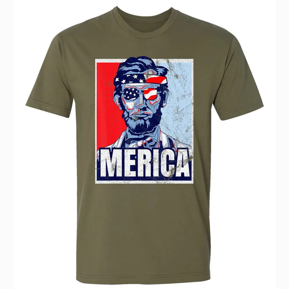 Abraham Lincoln  4th Of July  Merica USA Flag Gift Premium Unisex T-shirt - 5