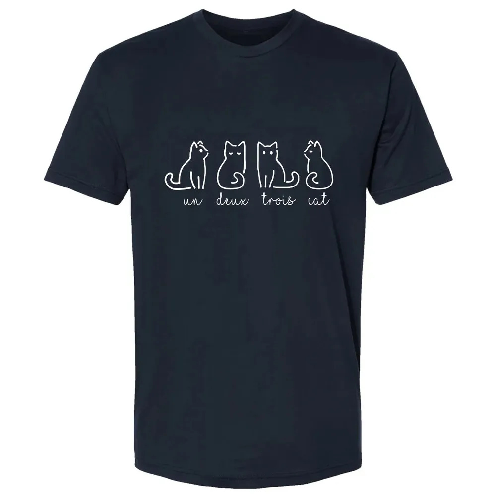 Cute Abstract Un Deux Trois Cat French Kitty Premium Unisex T-shirt - 2