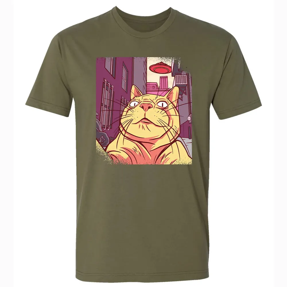 Cat Selfie With UFO Premium Unisex T-shirt - 5