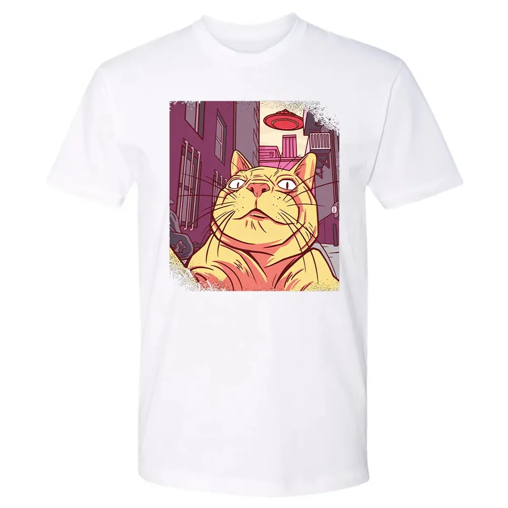 Cat Selfie With UFO Premium Unisex T-shirt - 4